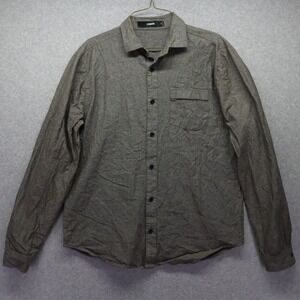 Comune Shirt Mens Medium Casual Pocket Button Up Cotton Olive Green Long Sleeve